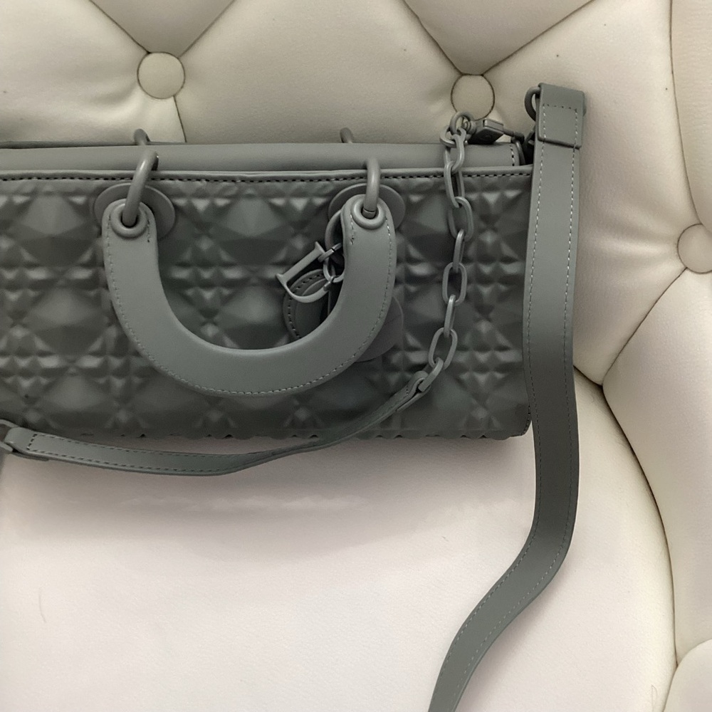Gray Quilted Crossbody Bag with Top Handles